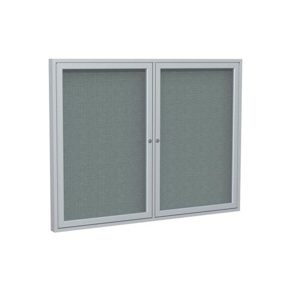Ghent Enclosed Bulletin Board, 2 Door, 60"W x 48"H, Gray Fabric/Silver Frame PA24860F-91 - main